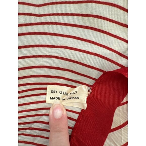 Vintage Hand Printed Japanese Acetate Floral Striped Scarf With Red Border Headw - Picture 3 of 5